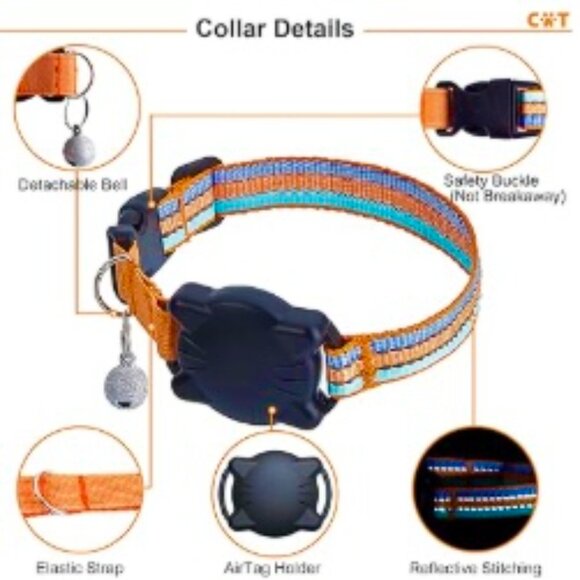 Waterproof Air Tag Cat Collar with BELLS * NWT - Picture 3 of 15